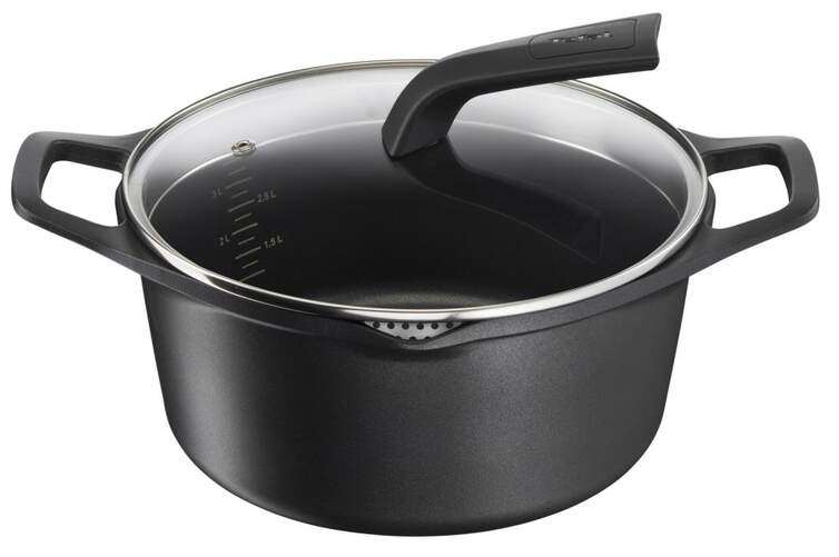 Cacerola Tefal Robusto E24946 - 24 cm, Tapa, Negro