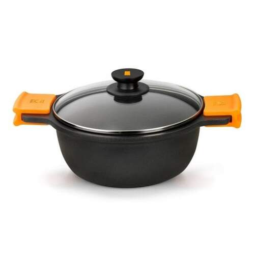 Olla BRA Efficient Alto - 28 cm, Tapa, Negro, Naranja