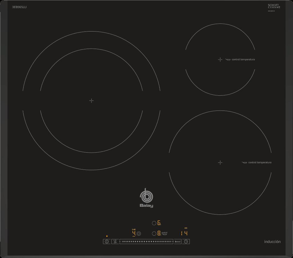 Placa Inducción Balay 3EB965LU - 3 Zonas (1 Gigante 28cm), 17 Niveles