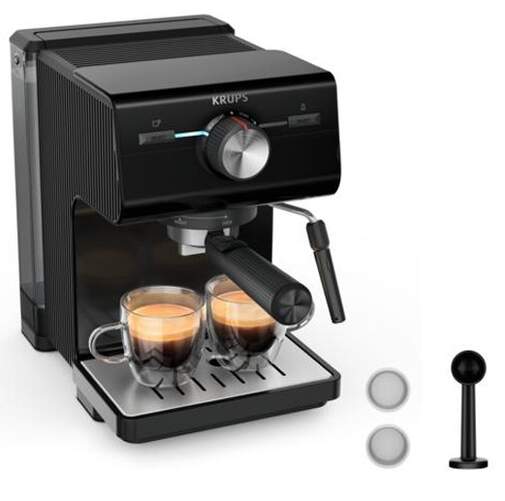 Cafetera Espresso Krups XP3818 AUTHENTIC50 - Vapor, 2 Tazas, 2 L, Negro