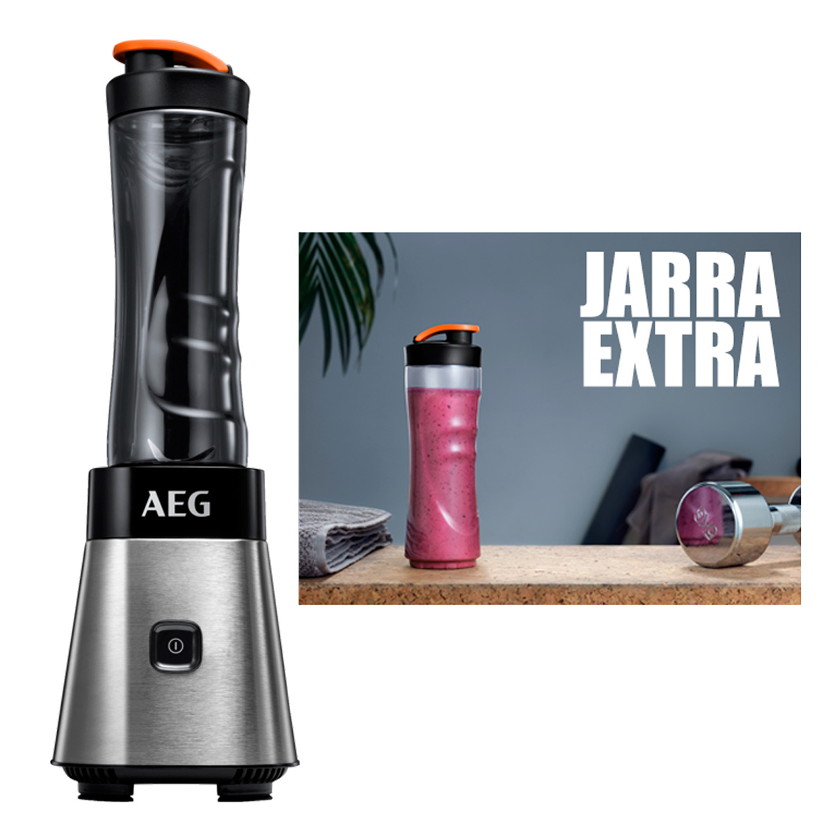 Batidora AEG Sport Good To Go SB2400 + Jarra Extra- 300W, Jarra 0,6 Litros