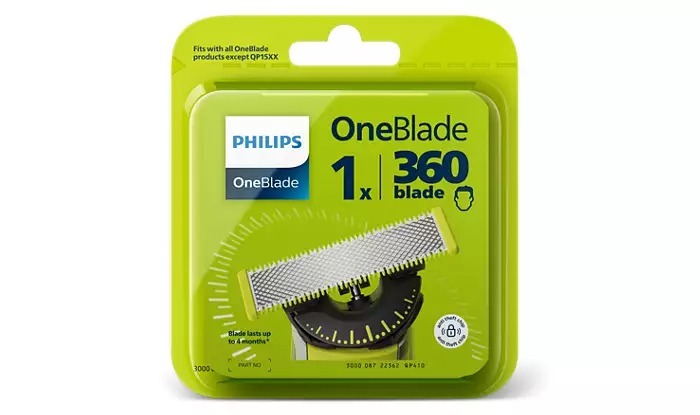 Recambio cuchilla Philips One Blade 360 QP410/50 - 1 unidad, negro y verde