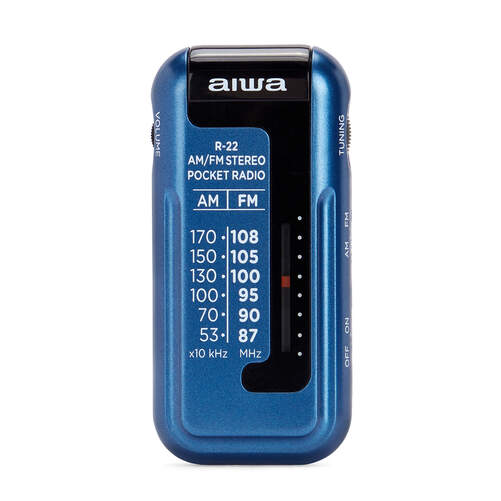 Radio Portátil AIWA R22BL Azul - Radio AM y FM, Compacto, acepta pilas AAA