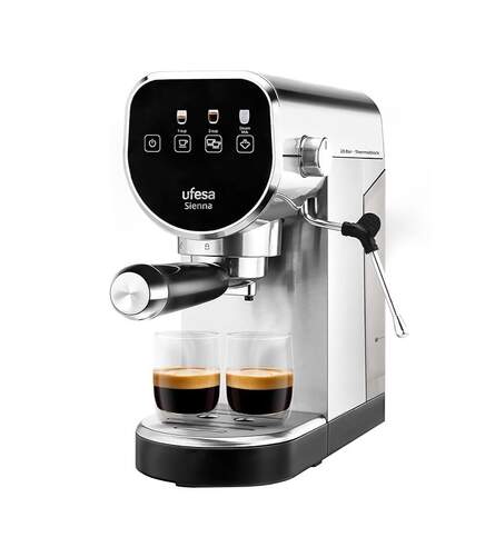 Cafetera Ufesa Sienna - 1360 W, 20 Bar, Espresso y Capuccino, Inox