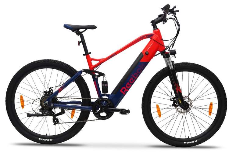 Bicicleta Eléctrica Reebok MTB 29x2.1P - Azul y Rojo, autonomía 70 km, 250 W, ruedas 29"