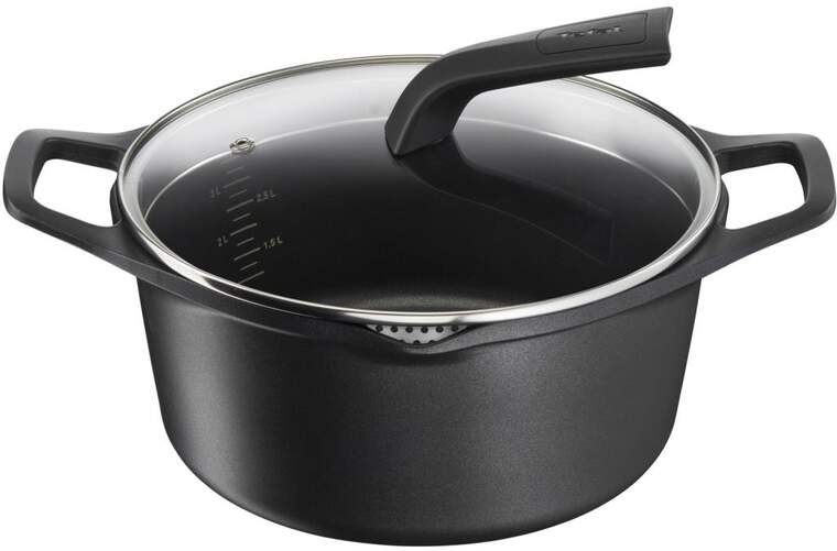 Cacerola Tefal Robusto E24944 - 20 cm, Tapa, Negro