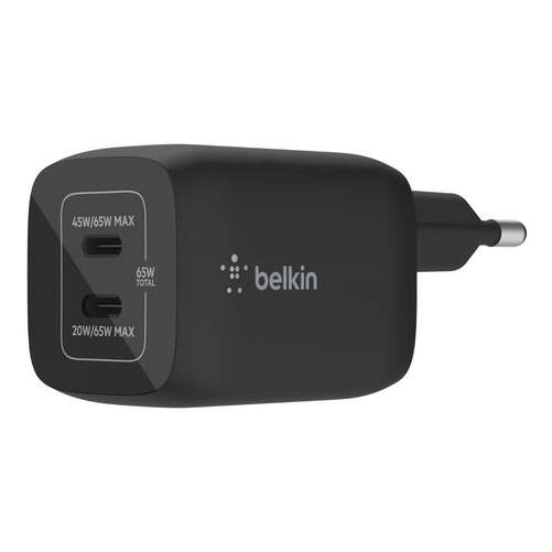 Cargador Belkin 2 USB-C - Carga Rápida 65 W, Negro