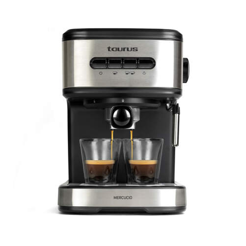 Cafetera Express Taurus Mercucio - 850W, 20 Bares, Extra-Cream,Vaporizador, Acero Inoxidable y Negro