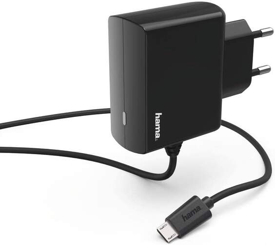 Cargador de pared Hama 182390 - Micro USB, cable 1 metro, 12 W, Negro