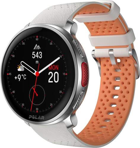 Smartwatch Polar Vantage V3 - Correa blanca y naranja, esfera plata, Talla S-L