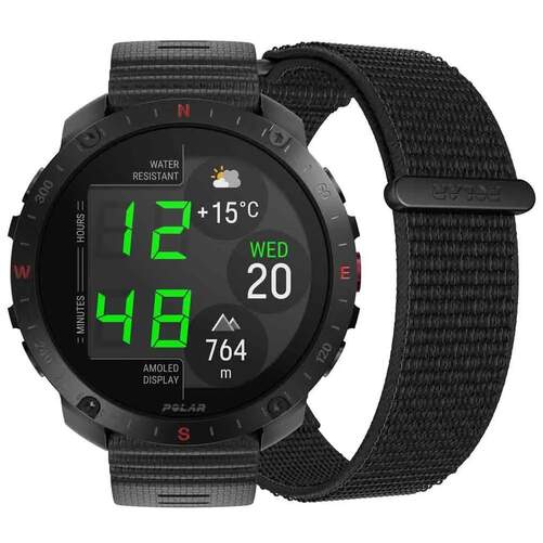 Smartwatch Polar Grit X2 Pro - Correa y esfera negras, 10 días autonomía, GPS, Correa H&L