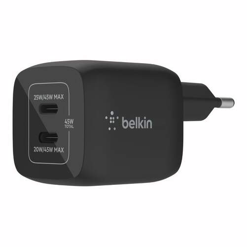 Cargador Belkin 2 x USB-C - 45 W, Carga rápida, Negro