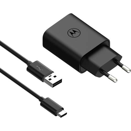 Cargador Motorola 1xUSB A de 20 W - Incluye Cable USB-C de 1 metro, Negro