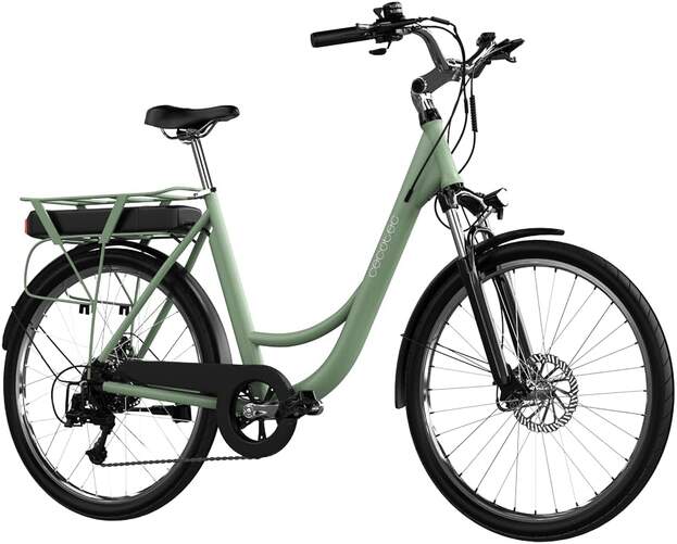 Bicicleta eléctrica Capital Cecotec - 80 km autonomía, 6 velocidades Shimano, ruedas 28", verde