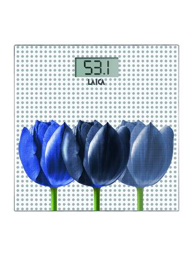 Báscula Laica PS1075W - Blanca flor azul, LCD, peso máximo 180 kg, precisión 0,1 kg