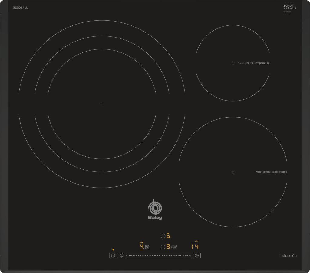 Placa Inducción Balay 3EB967LU - 3 Zonas (1 Gigante 32cm), Biselada