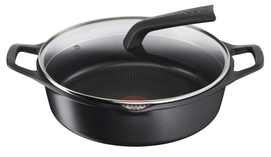 Cacerola Baja Tefal E24972 - Robusta, 28 cm, Tapa, Negro