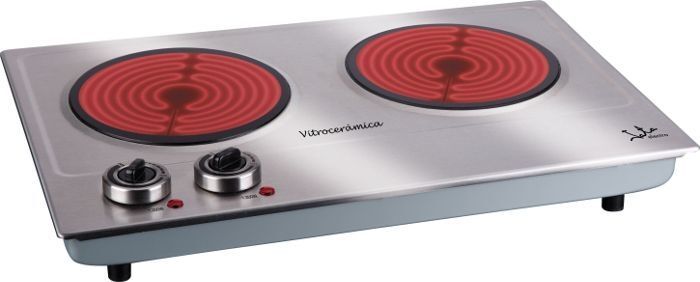 Cocina eléctrica Vitrocerámica Jata V532 - 2400 W, 2 fuegos, ancho 18 cm, inox