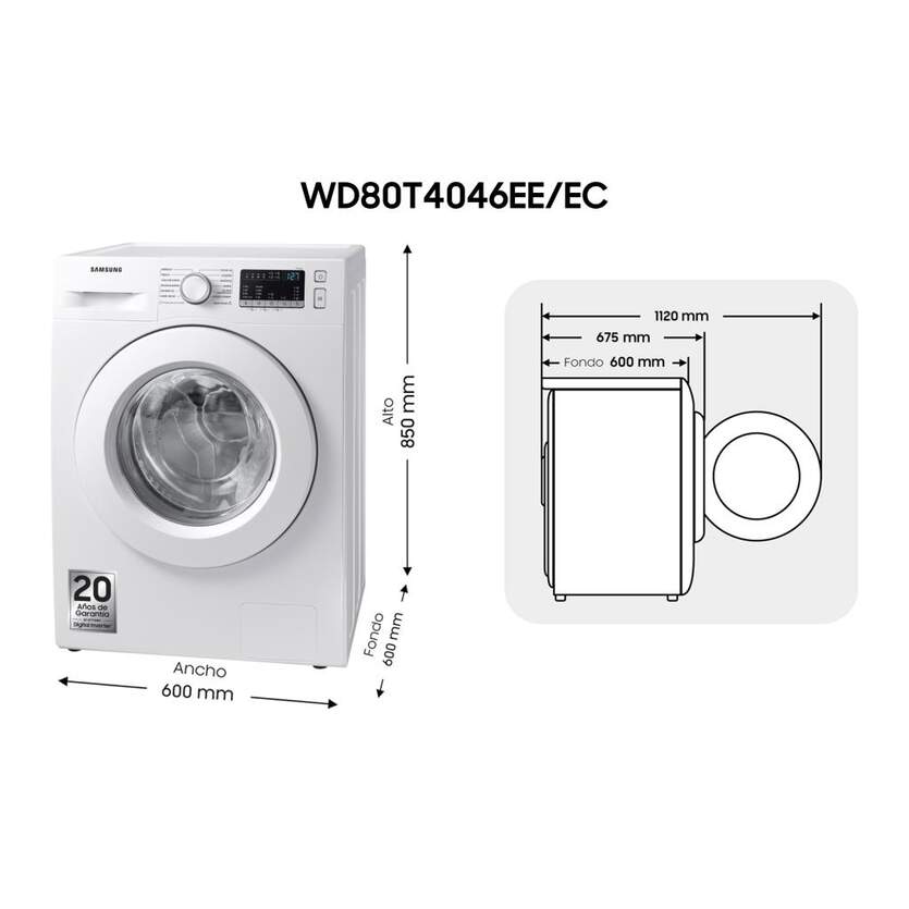 Lavasecadora Samsung WD80T4046EE | E, Lava 8kg, Seca 5g, Vapor