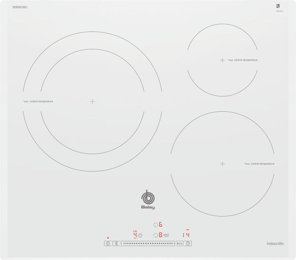 Placa Inducción Balay 3EB965BU - 3 Zonas (1 Gigante 28cm), 17 Niveles