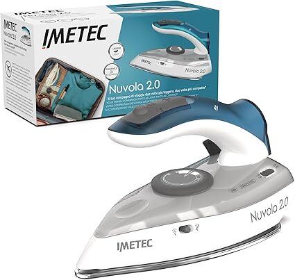 Plancha de viaje Imetec Nuvola 2.0 - 1000 W, Suela Inox, Blanco, Azul