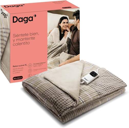 Manta Daga Relax XL 16875 - 180x140 cm, 150 W, 6 Potencias, Beige