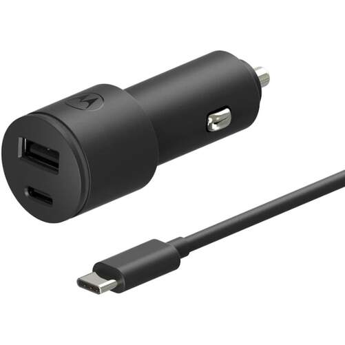 Cargador para el coche Motorola USB A + C - 45 W, Incluye cable USB C, Negro