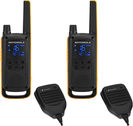 Walkie Talkie Motorola T82 - Pack doble, 10km de alcance, 16 canales, negro y naranja