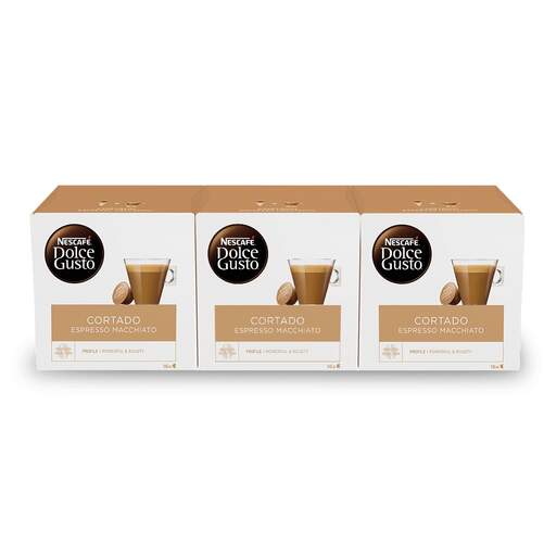 Cápsulas Café Dolce Gusto Cortado Espresso Macchiatto - 48 cápsulas, Pack 3x16