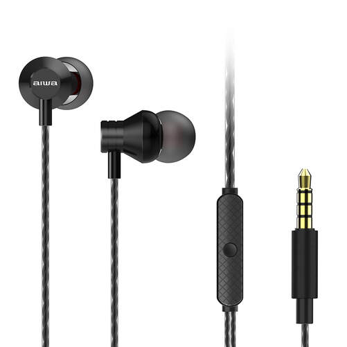 Auriculares AIWA ESTM50BK - Jack 3,5 mm, 20-20000 Hz, con micrófono, negro