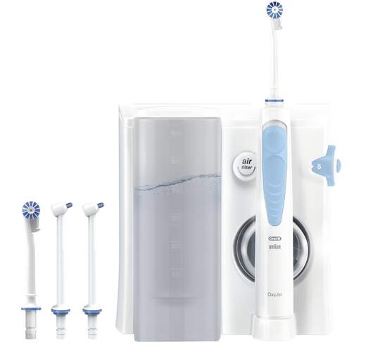 Irrigador Oral-B OXYJET - Inalámbrico, 4 cabezales, Blanco