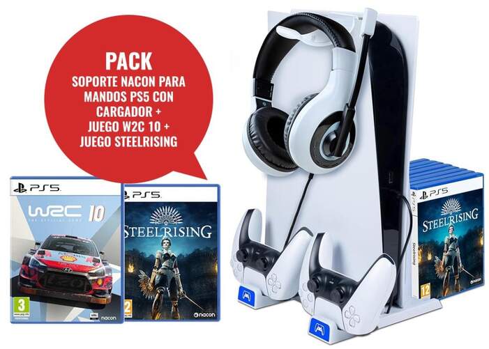 Kit Nacon para PS5 - Soporte y cargador para mandos, WRC10 y Steelrising