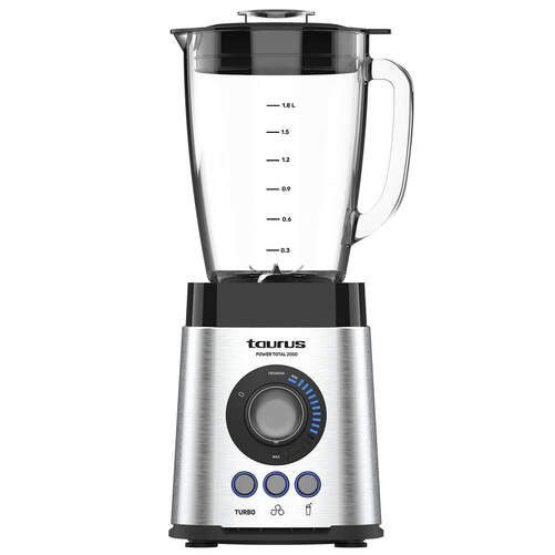 Batidora Vaso Taurus Power Total - 2000 W, 2&#39;2 L, Turbo, Negro, Inox