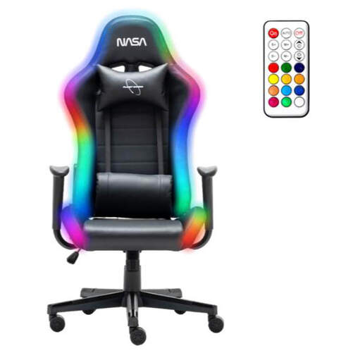 Silla Gaming Nasa Pioneer - Luz  LED RGB, Mando,Inclinable, Ajustable, Negro