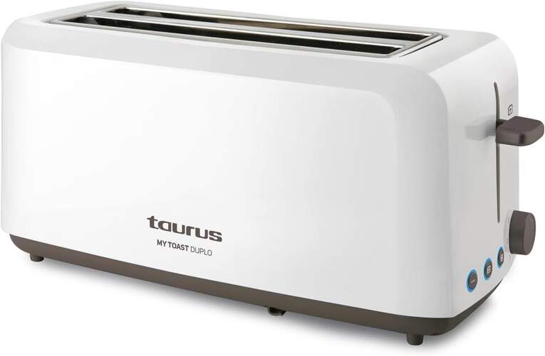 Tostadora Taurus My Toast Duplo Cool - 2 Ranuras  Largas, 1450 W, 4 Rebanadas, Blanco, Marrón