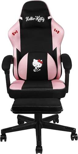 Silla Gaming Konix XK Kitty Gaming - Inclinable, Hasta 150º C, Negro, Rosa