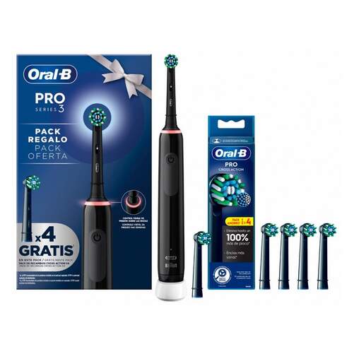 Cepillo Eléctrico Oral B Pro Series 3 - 4 recambios, temporizador 2 minutos, modo blanqueador, negro