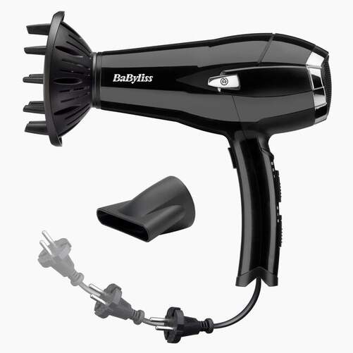 Secador Babyliss D374DE - 2000 W, Con difusor, función iónica, Negro