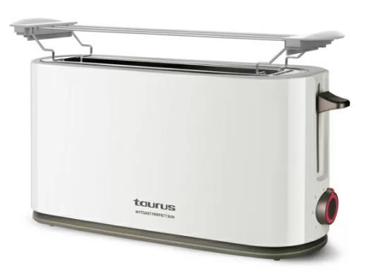 Tostadora Taurus My Toast Perfect Bun - 1 ranura larga, 1000 W, soporte panecillos, blanco