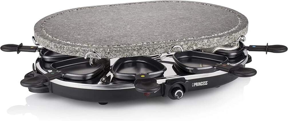 Raclette Princess 2251/162720 - 1200 W, 43 x 30 cm, Loza, 8 espátulas, gris