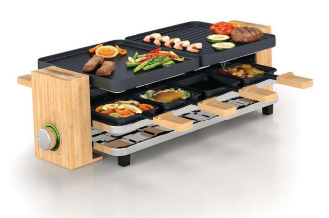 Princess Raclette Pure 8 162910 y parrilla con carcasa de natural sartenes superficie cocinar 418 x 23 cm revestimiento antiadherente alta calidad 1200 w negro ps162910 1200w