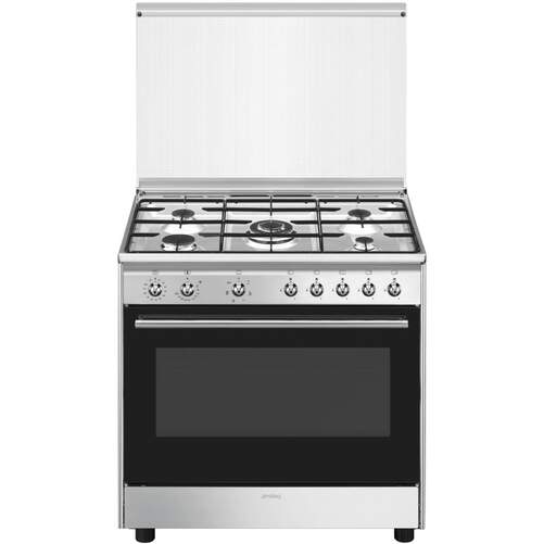 Cocina Smeg CX91GM Linea Clásica - 90x60 cm, Clase A, 5 Fuegos, Gas/Eléctrico, Inox