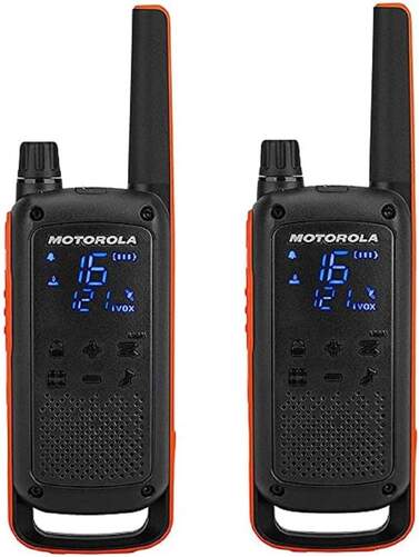 Walkie Talkie Motorola T82 - Pack doble, 10km de alcance, 16 canales, negro y rojo