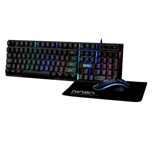 Kit Gaming NASA Teclado, Ratón y Alfombrilla - Teclado RGB 105 teclas, Ratón con botón DPI