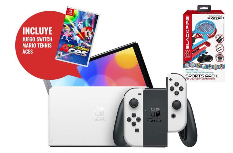 Nintendo Switch OLED Blanca + Mario Tennis Aces + Kit Sports BlackFire 12 en 1