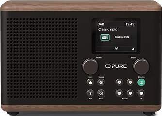 Radio Pure Classic H4 - DAB+/FM, Bluetooth 5.3, Temporizador de cocina, Alarma, Negro y Nogal