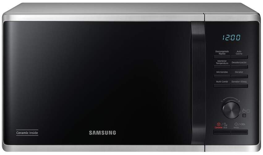 Microondas Samsung MG23K3515AS - 23 litros, Negro y plata, Función Grill, descongelación, modo Eco