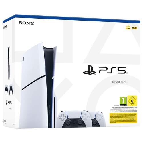 Sony PlayStation 5 Slim Chasis D + 2 Mandos PS5 Dualsense Blanco - 1 TB, Trazado de Rayos, juegos 4K