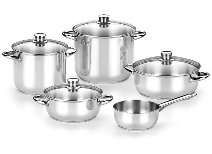 Batería Cocina Monix Óptima 5 piezas - Acero Inoxidable 18/10, Triple Fondo Difusor