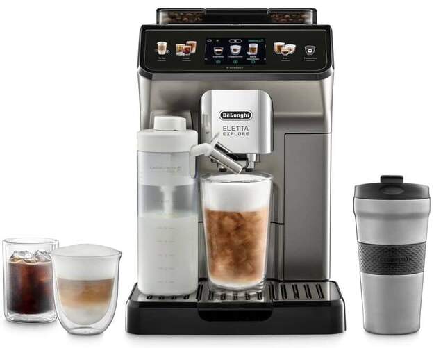 Cafetera Superautomática Delonghi ECAM450.86T - 3&#39;5", Más de 50 bebidas, Frías y calientes, Titanio